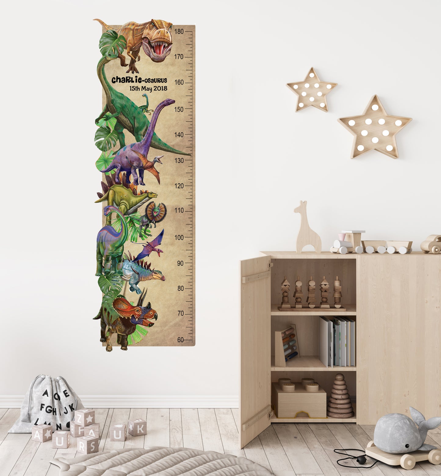 Dinosaur Height Chart (Collage) - Fabric Wall Sticker