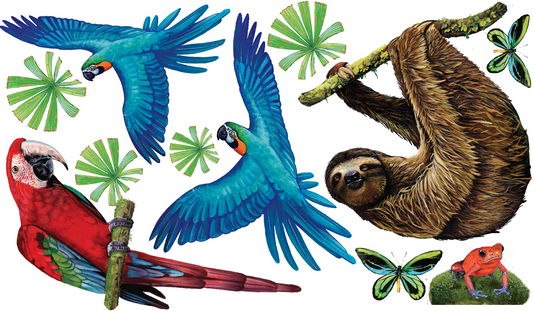 Sloth and Macaw - Fabric Wall Sticker