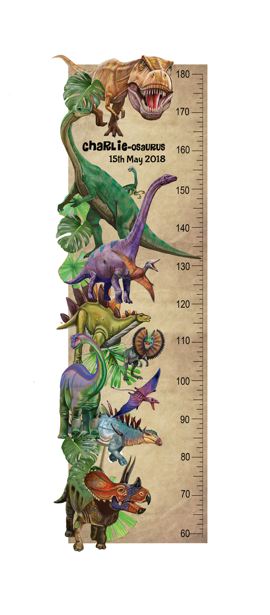 Dinosaur Height Chart (Collage) - Fabric Wall Sticker